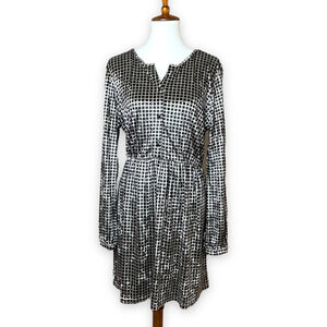 🍀SERENGETI Women's Black Silver Check Velvet Fit And Flare Dress Size Large